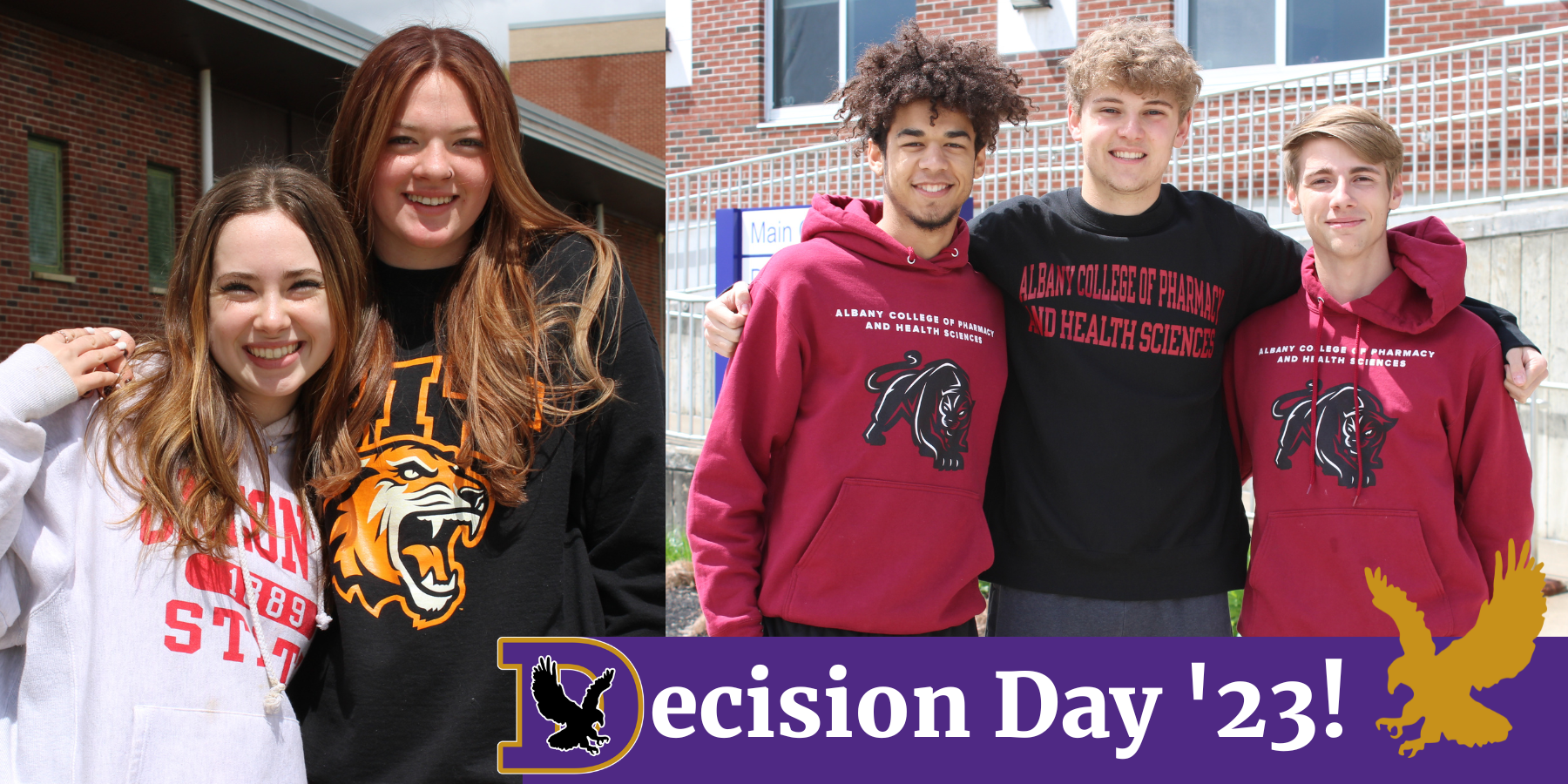 high school students wear sweatshirts with college logos on them