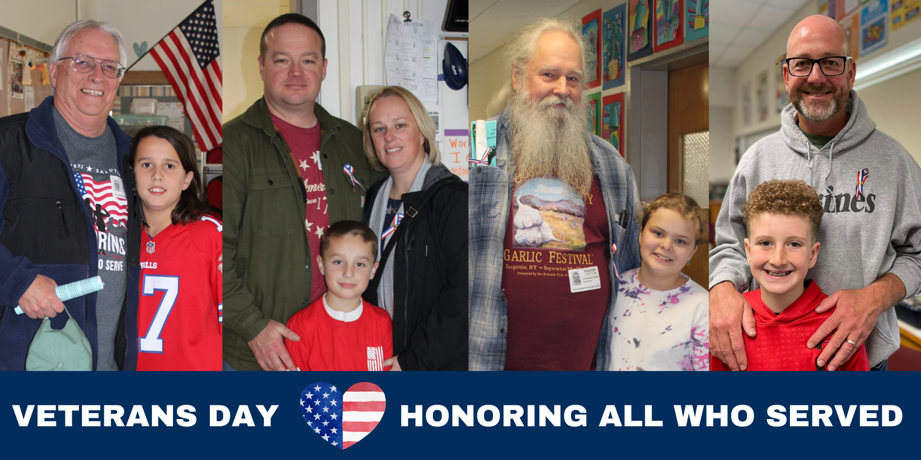 young elementary students pose with older veterans
