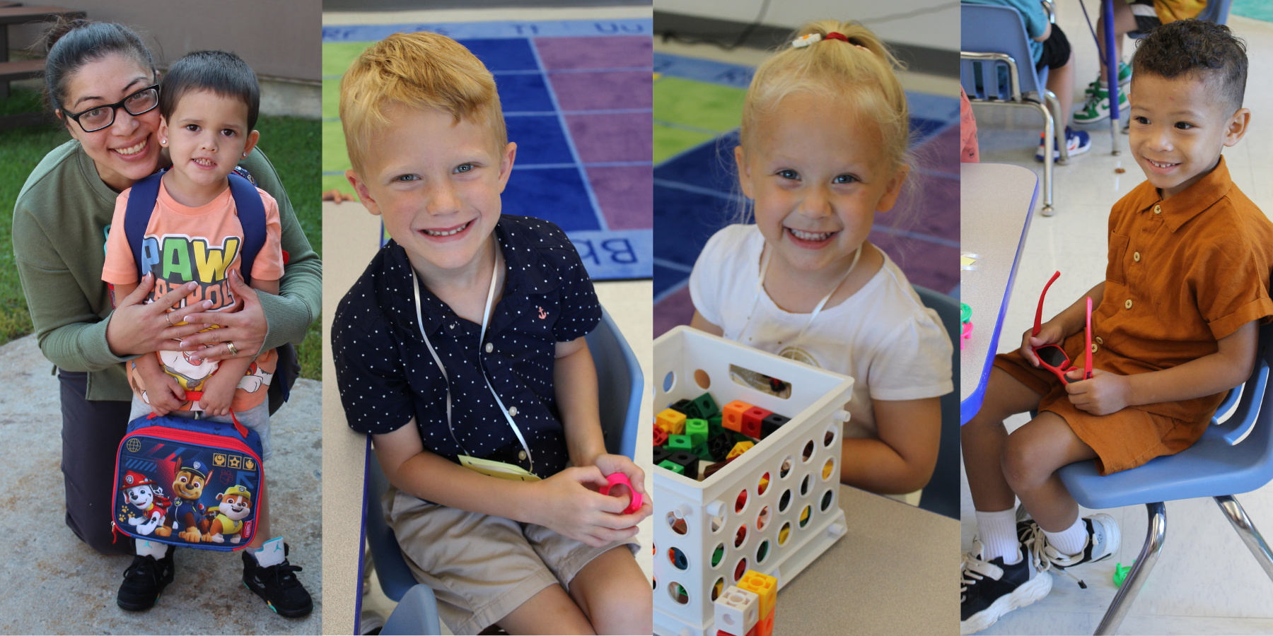 young pre-K students smile on their first day of school