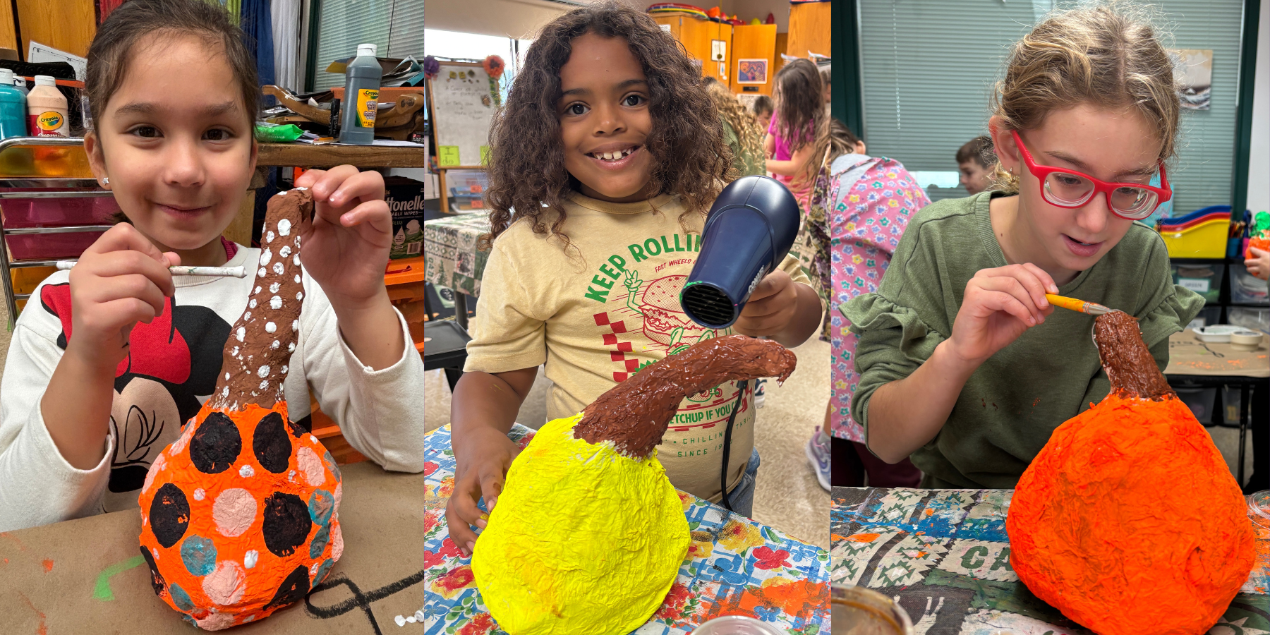 students create paper mache pumpkins