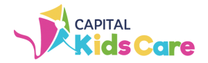 a logo shows bright colors, a kite and the words Capital Kids Care