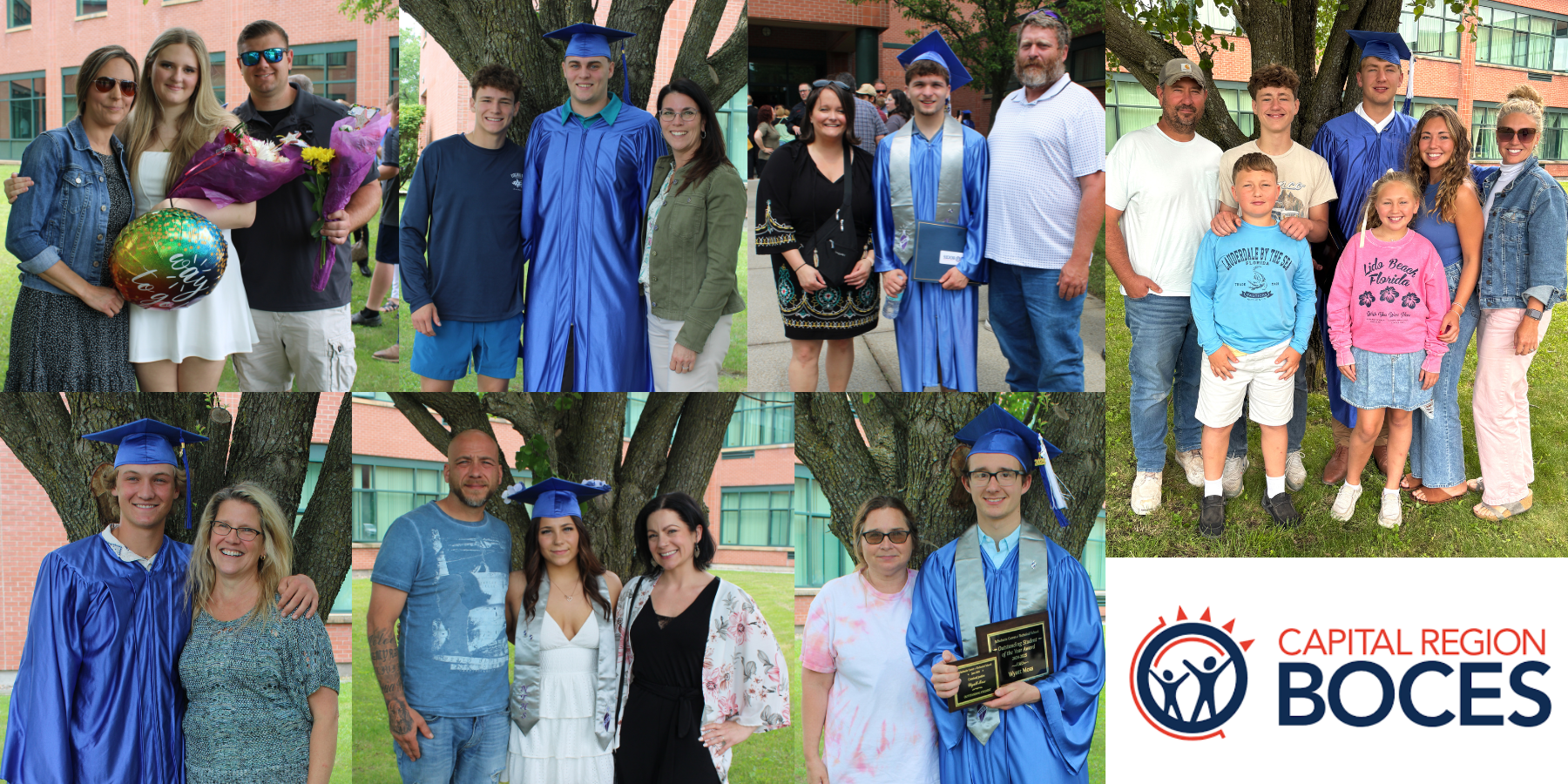 a montage of graduates posing with their families