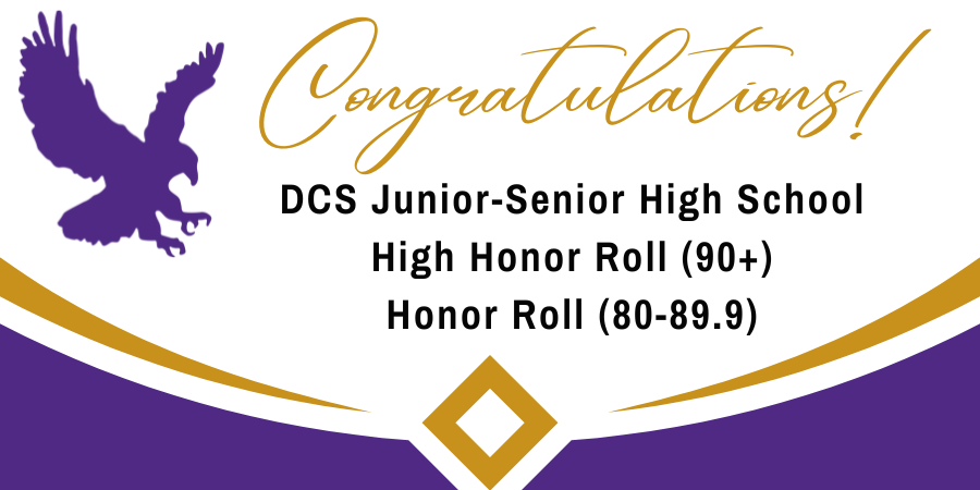 a graphic with purple and gold, congratulating honor roll students