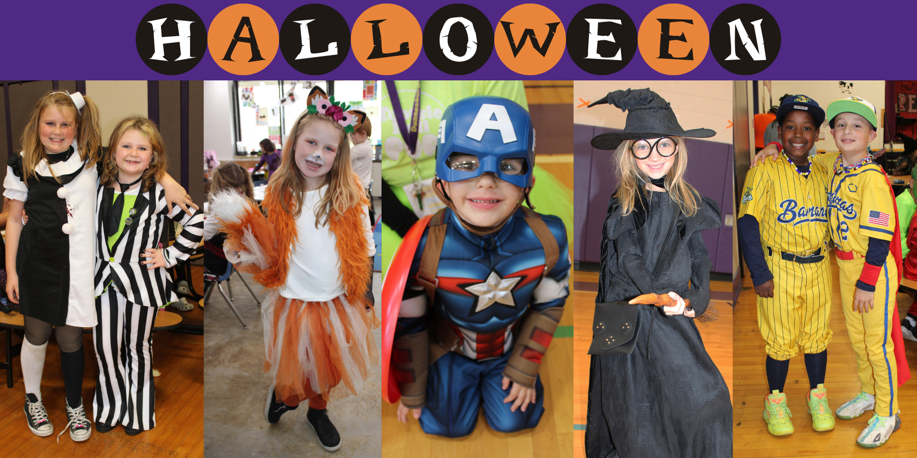 a montage of young students in halloween costumes