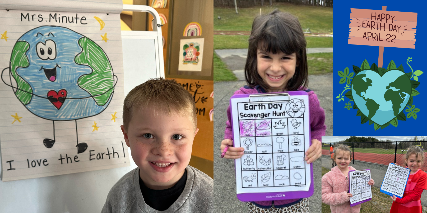 children showing Earth Day-themed artwork 