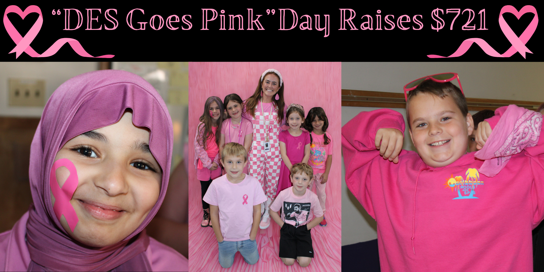 a montage of young students and an adult all wearing pink