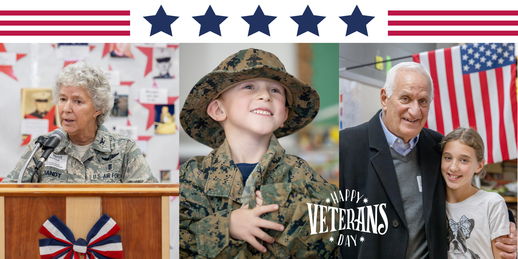 elementary students mingle with veterans at an assembly