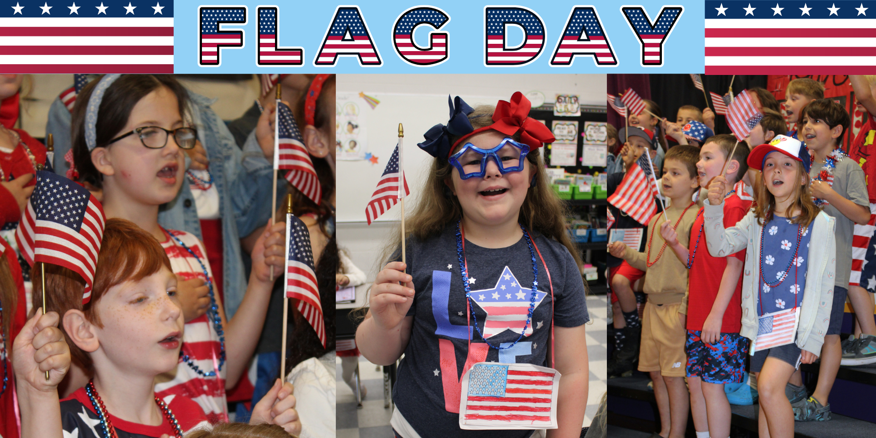 a montage of young kids waving american flags