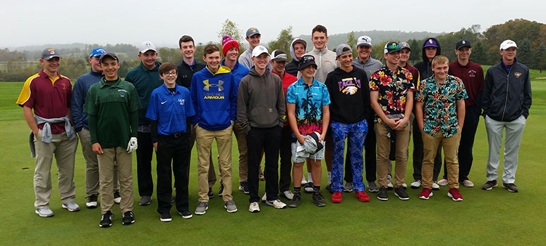large group of golfers standing together on golf course