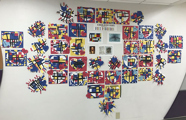 Bulletin board artwork inspired by Piet Mondrian