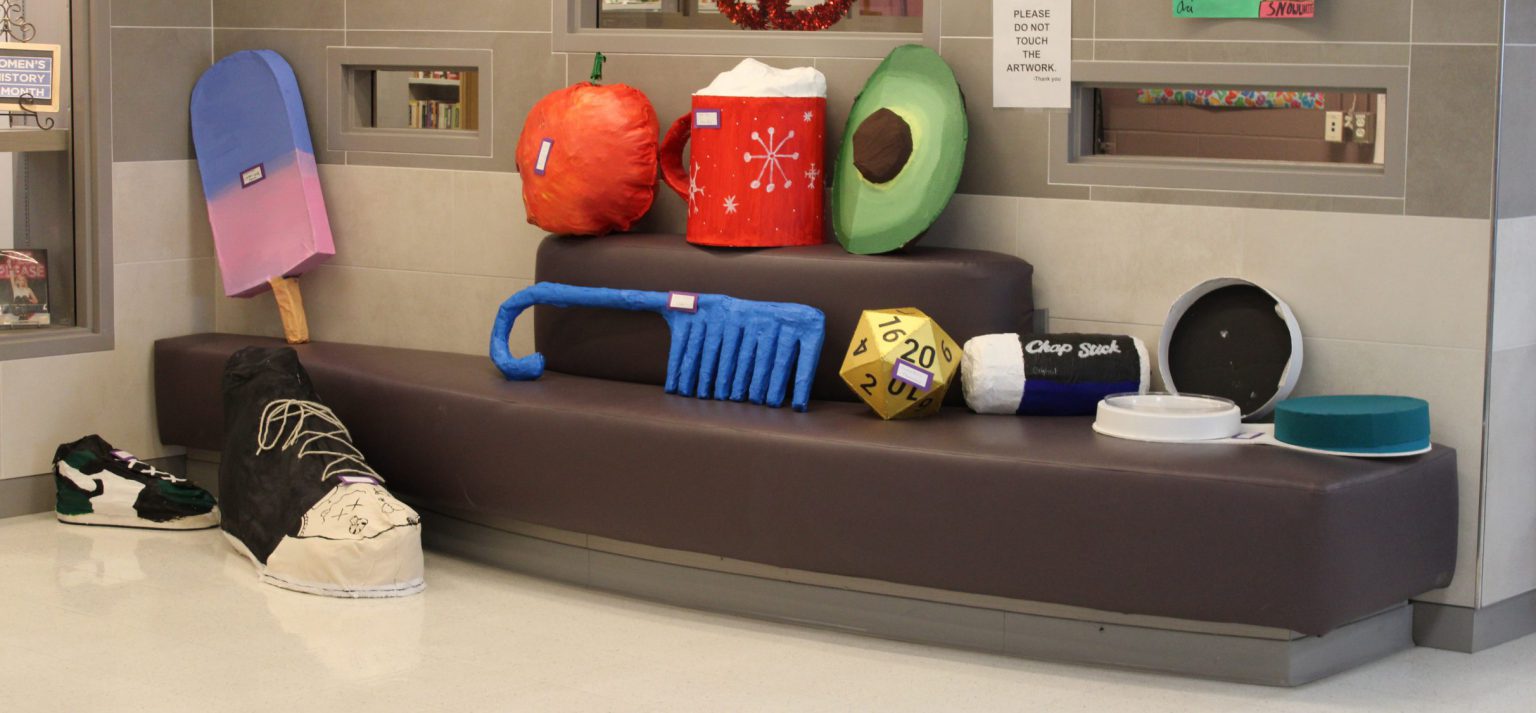 Student sculptures line the hallways at Duanesburg JuniorSenior High