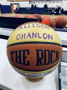 a decorated basketball reads "Allison O'Hanlon"