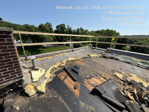a rooftop is in disarray