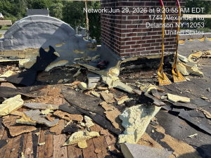 remnants of a rooftop are shown during a construction project