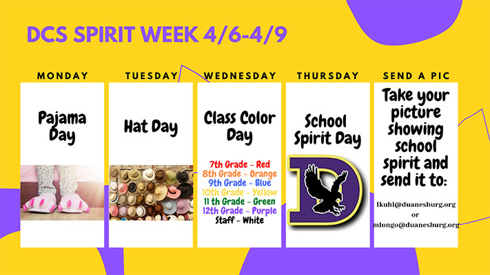 High school Virtual Spirit Week graphic with activities