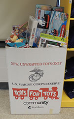 Toys for Tots box of toys also