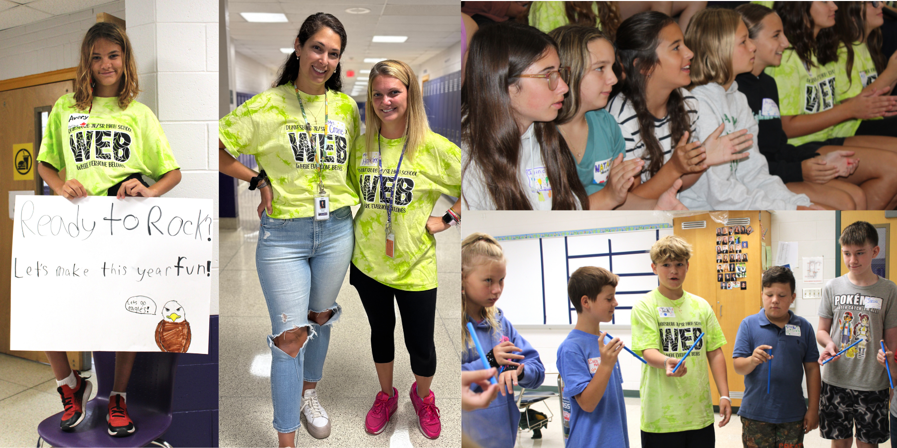 a montage of teen students dressed in yellow t-shirts